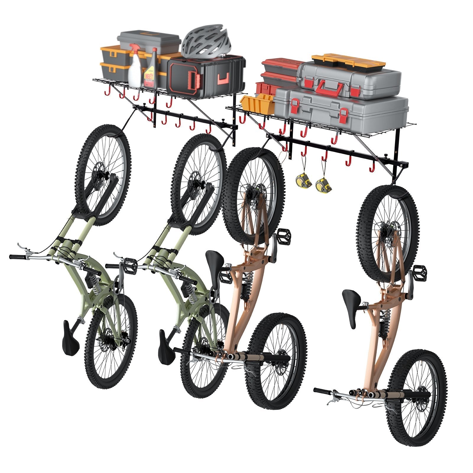 VEVOR Bike Storage Rack Wall Mount Garage Bike Holder & 2 Shelves for 4 Bicycles 