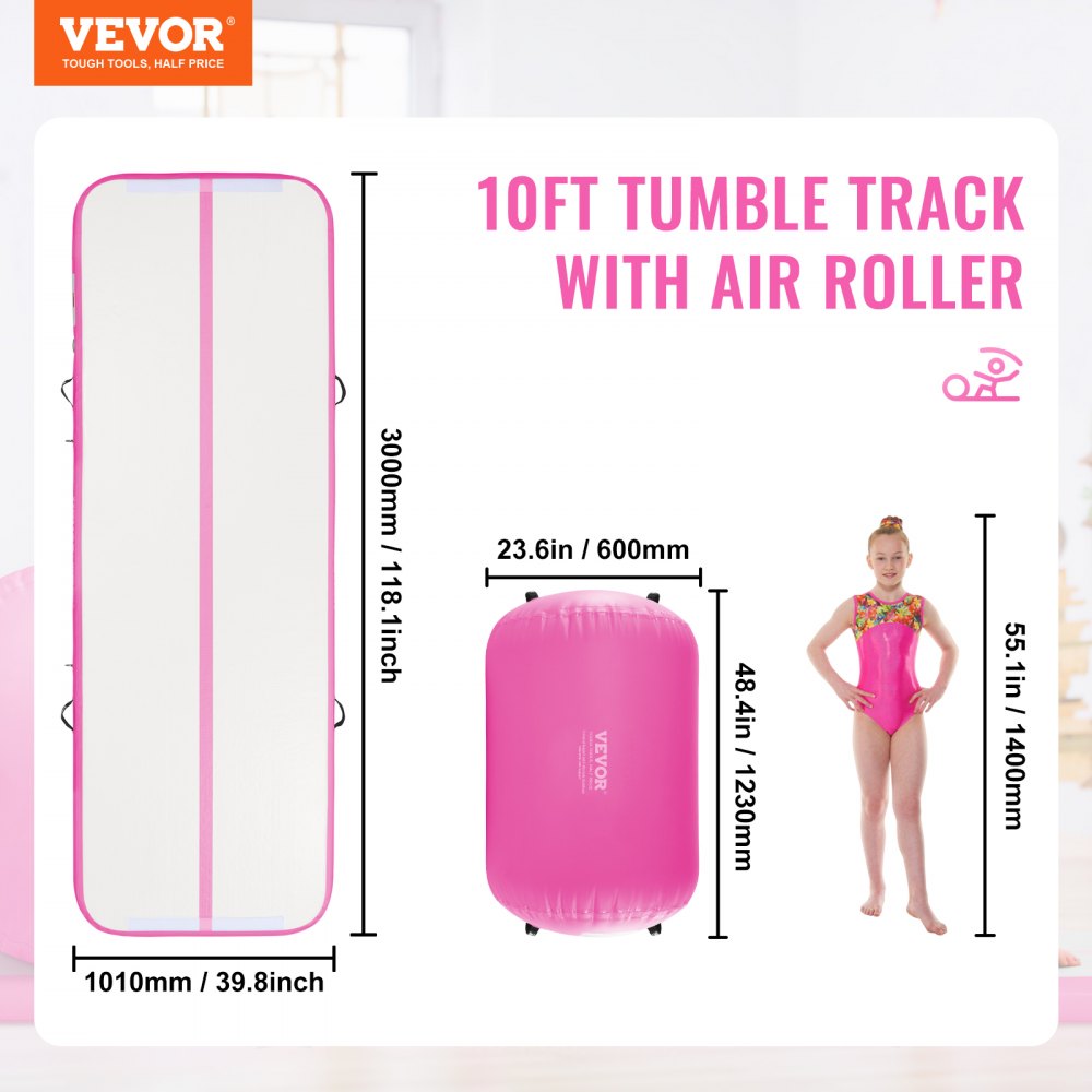 2-Piece Inflatable Gymnastics Air Mat & Air Roller Set with Electric Pump for Tumbling, Cheerleading & Home Training