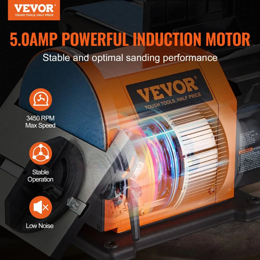 VEVOR Professional Belt Sander, 8" Disc Sander and 4 x 36 in. Belt Sander with 5A Induction Motor Cast Aluminum Worktable for Woodworking, Metalworking