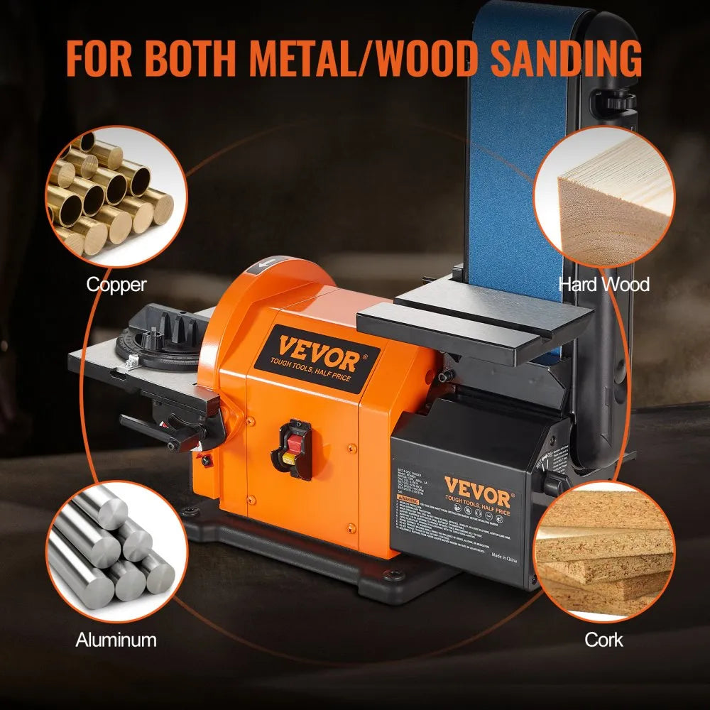 VEVOR Professional Belt Sander, 8" Disc Sander and 4 x 36 in. Belt Sander with 5A Induction Motor Cast Aluminum Worktable for Woodworking, Metalworking