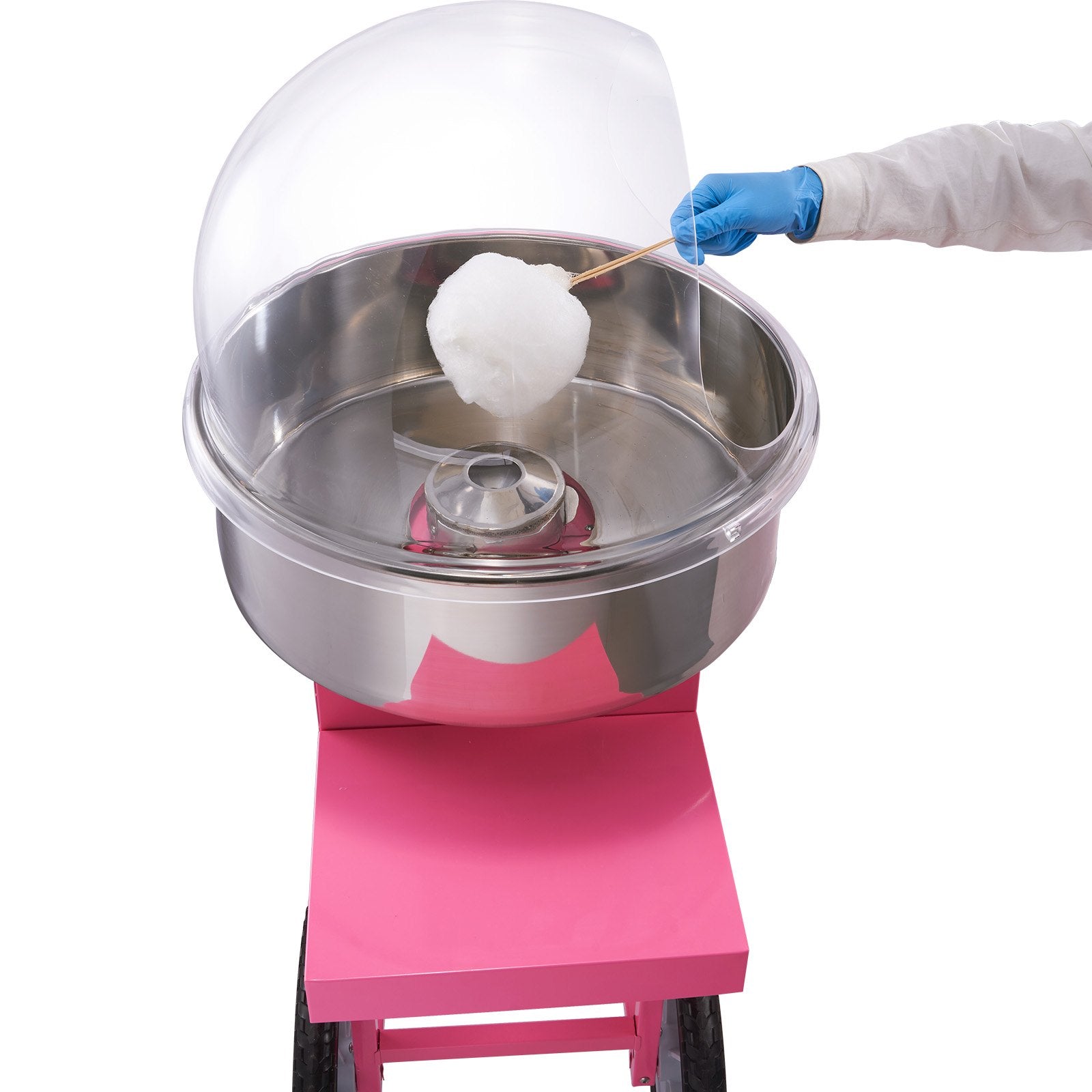 VEVOR Electric Cotton Candy Machine Cart with Bubble Cover Shield, 1000W Commercial Floss Maker with Stainless Steel Bowl, Sugar Scoop and Drawer, Perfect for Home, Kids Birthday, Family Party, Pink 