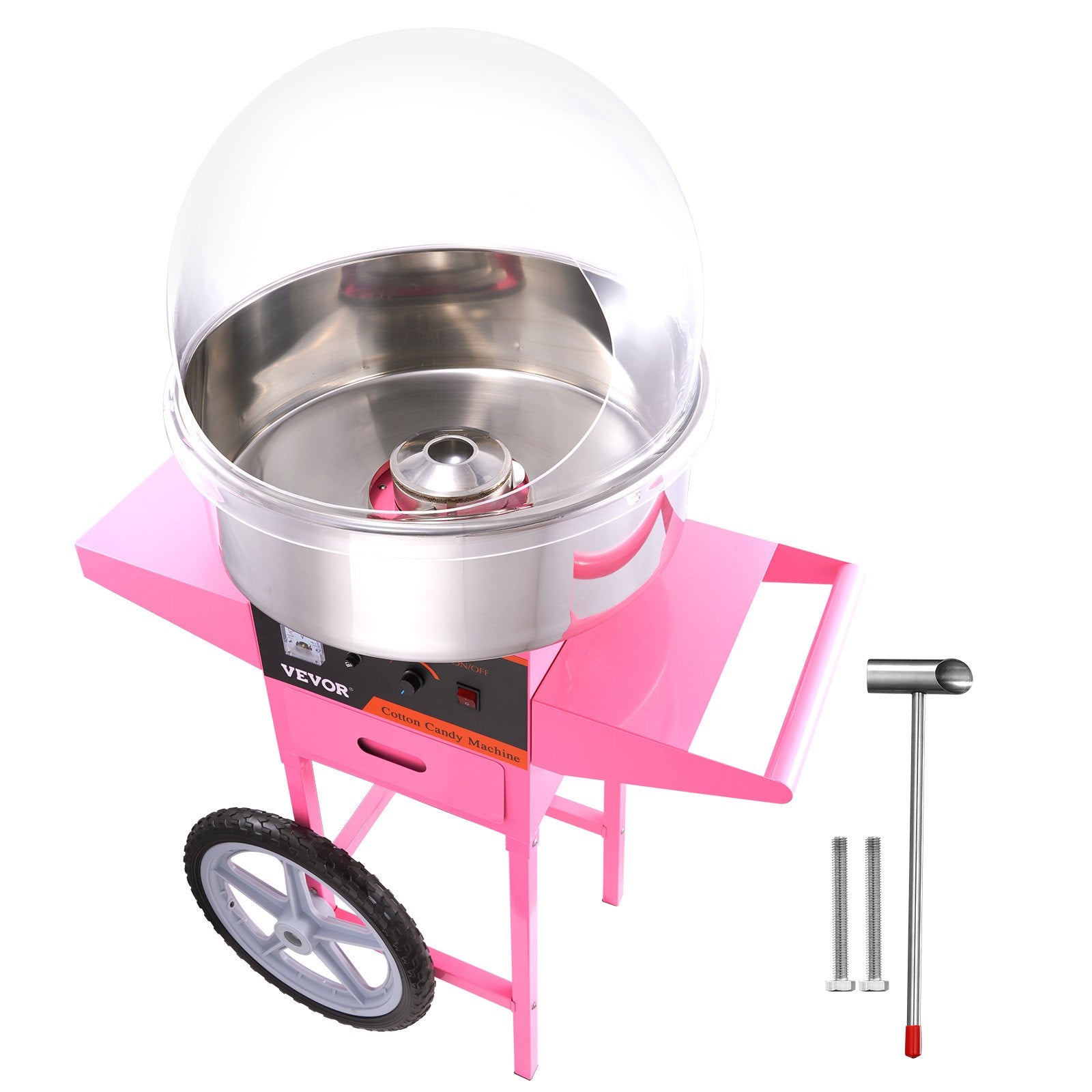 VEVOR Electric Cotton Candy Machine Cart with Bubble Cover Shield, 1000W Commercial Floss Maker with Stainless Steel Bowl, Sugar Scoop and Drawer, Perfect for Home, Kids Birthday, Family Party, Pink 