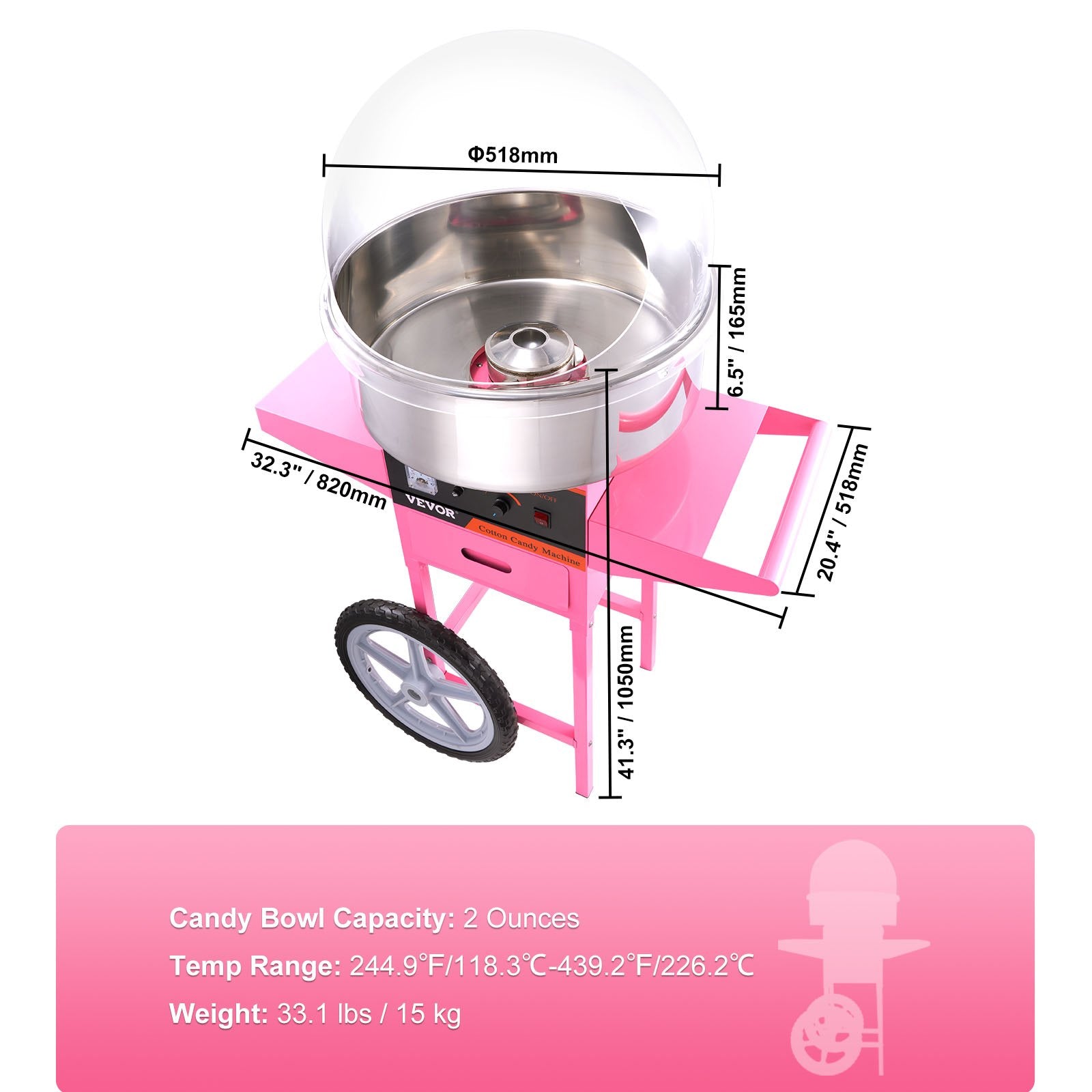 VEVOR Electric Cotton Candy Machine, 1000W Candy Floss Maker, Commercial Cotton Candy Machine with Stainless Steel Bowl, Sugar Scoop, and Cover, Perfect for Home Kids Birthday, Family Party Pink 