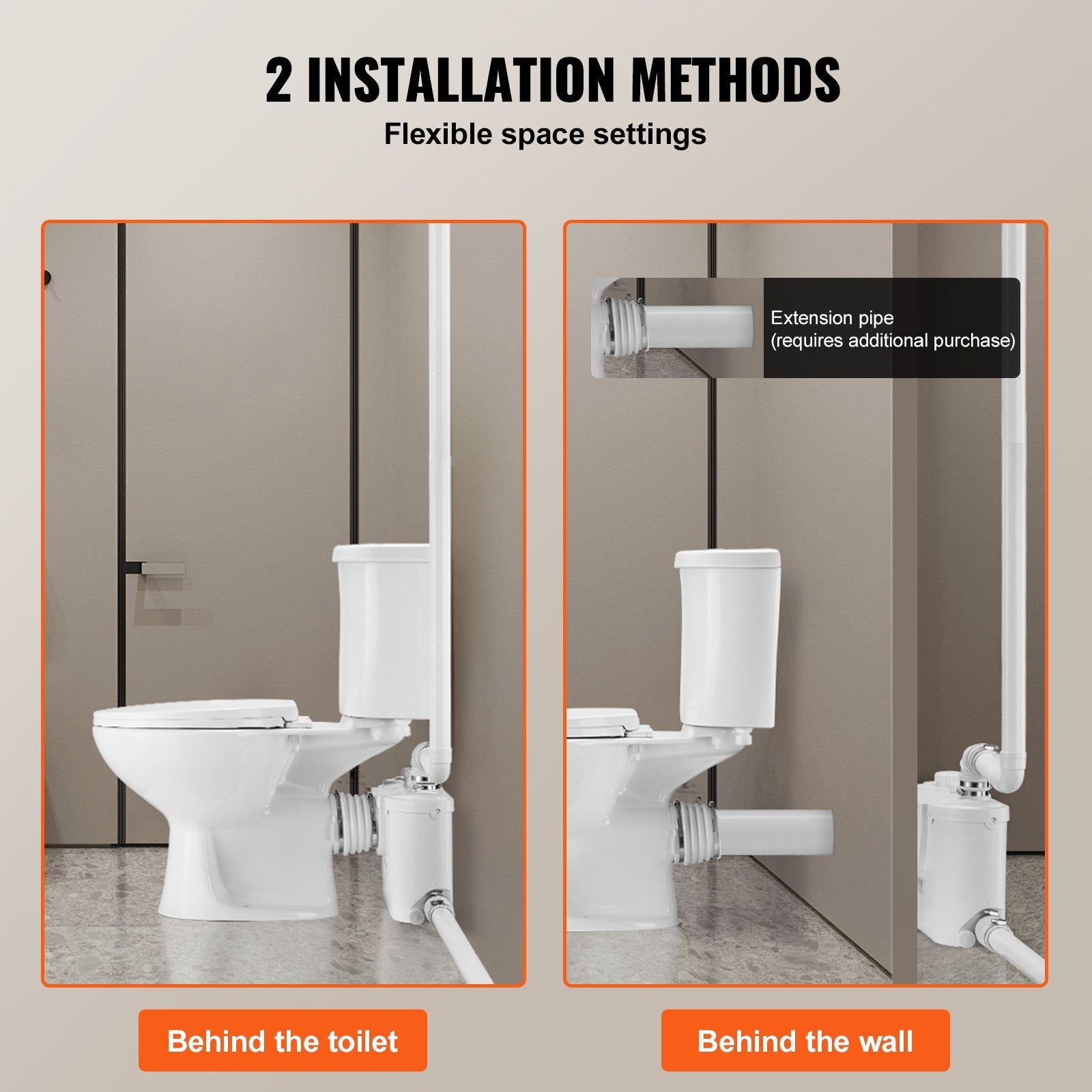 VEVOR Macerating Toilet System with 500W Pump Upflush Toilet For Basement 