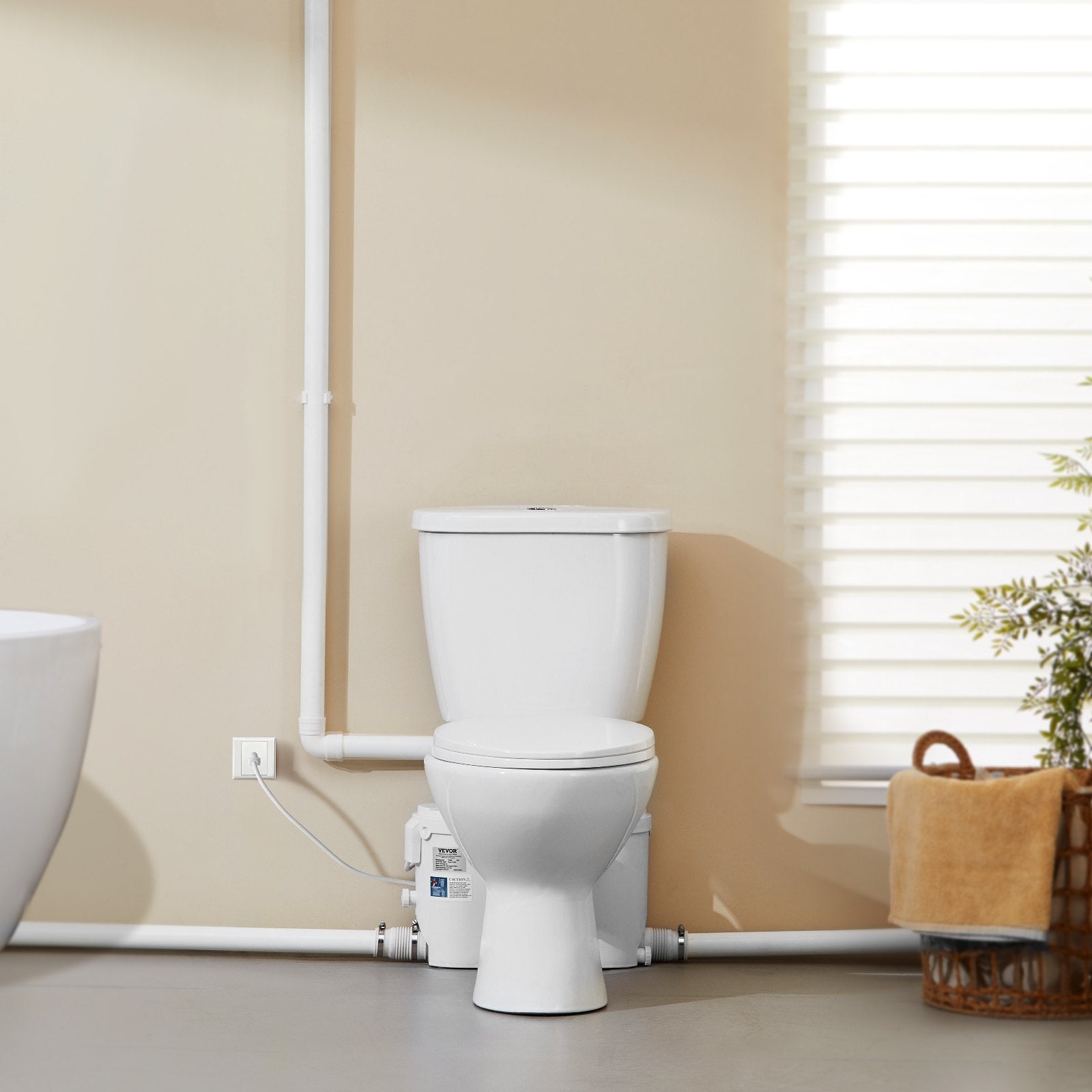 VEVOR Macerating Toilet System with 500W Pump Upflush Toilet For Basement 