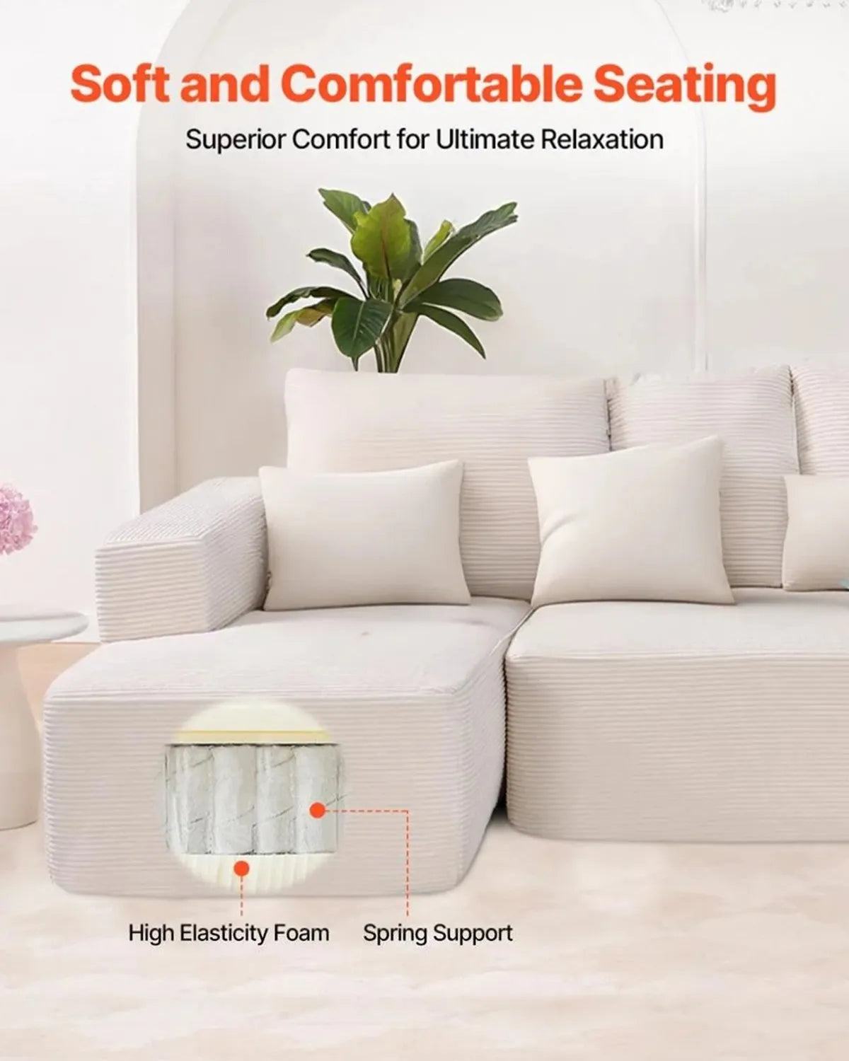 VEVOR Modular Sectional Sofa L Shaped Cloud Couch with Chaise and Cushion Beige