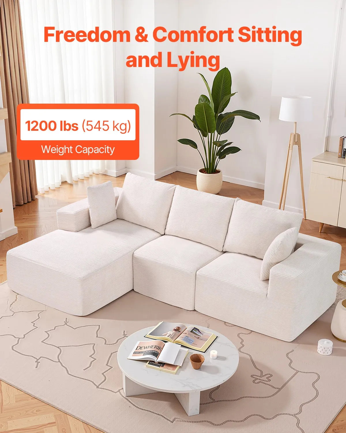 VEVOR Modular Sectional Sofa L Shaped Cloud Couch with Chaise and Cushion Beige
