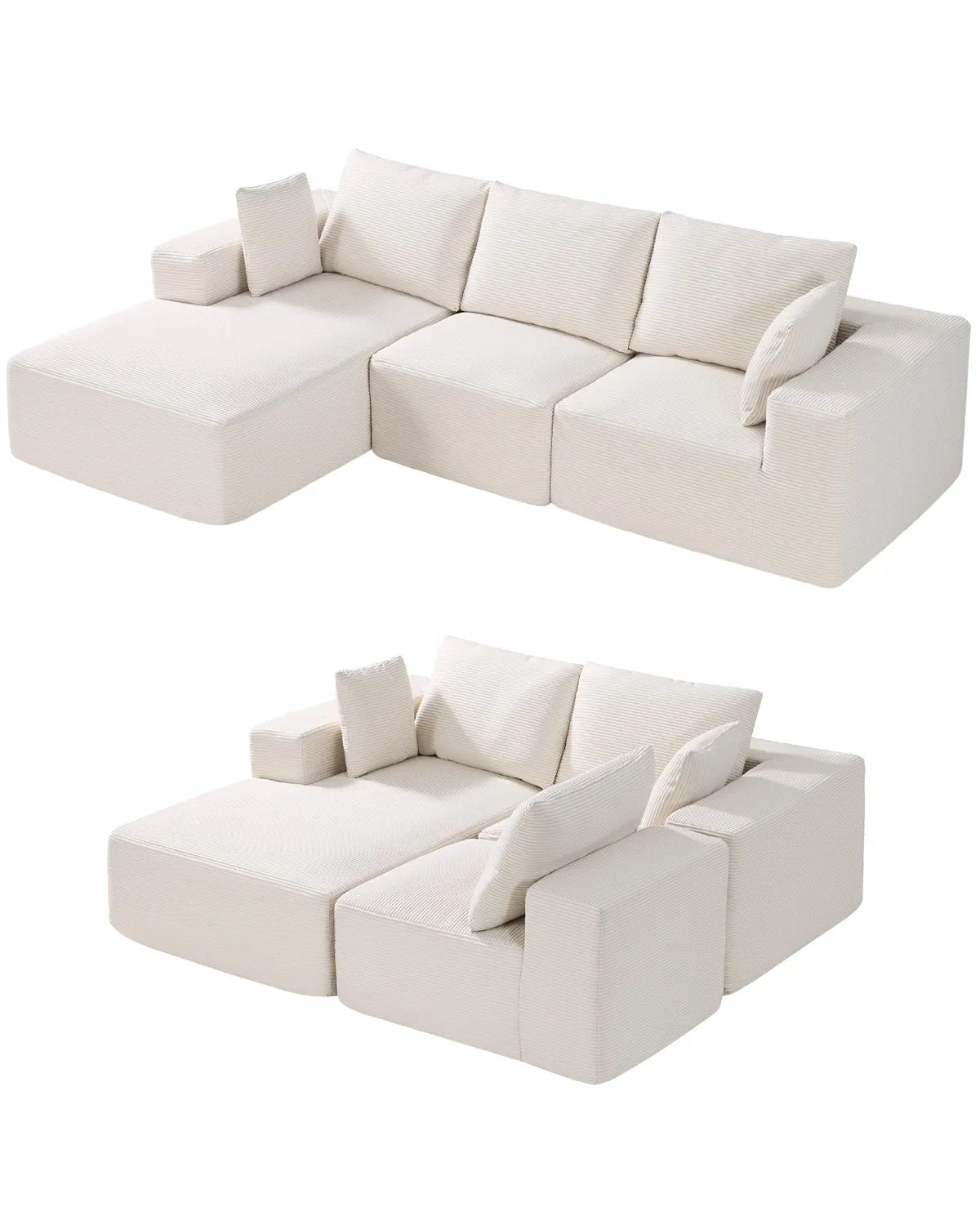 VEVOR Modular Sectional Sofa L Shaped Cloud Couch with Chaise and Cushion Beige