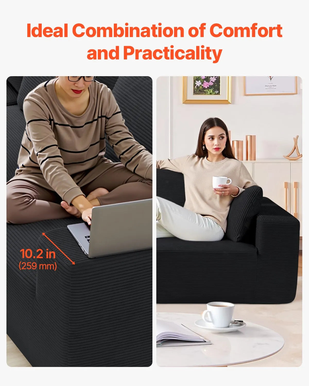 VEVOR Modular Sectional Sofa L Shaped Cloud Couch with Chaise and Cushion Black