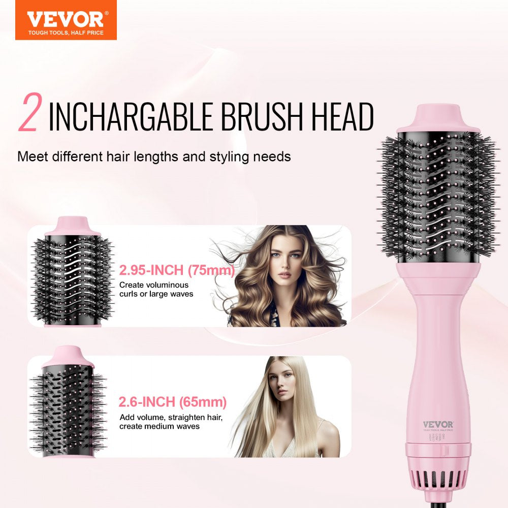 VEVOR Hair Blow Dryer Brush, Ionic Hot Air Styling Brush with 2.6" & 2.95" Head 
