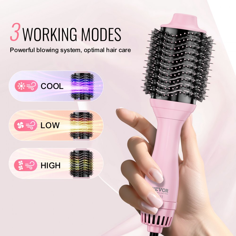 VEVOR Hair Blow Dryer Brush, Ionic Hot Air Styling Brush with 2.6" & 2.95" Head 
