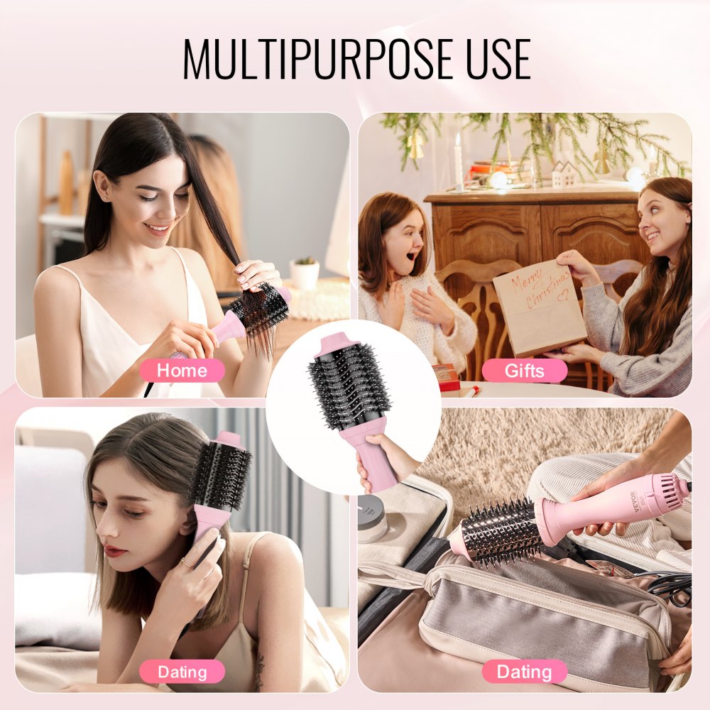 VEVOR Hair Blow Dryer Brush, Ionic Hot Air Styling Brush with 2.6" & 2.95" Head 