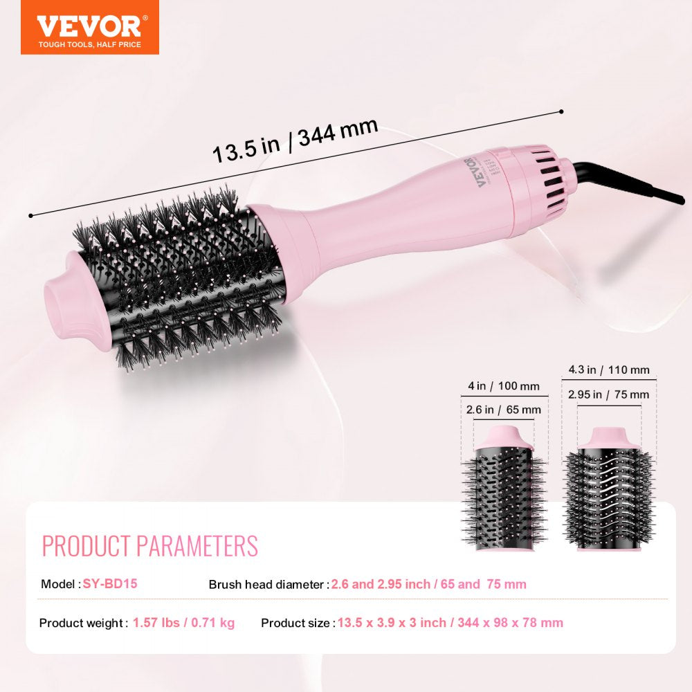 VEVOR Hair Blow Dryer Brush, Ionic Hot Air Styling Brush with 2.6" & 2.95" Head 