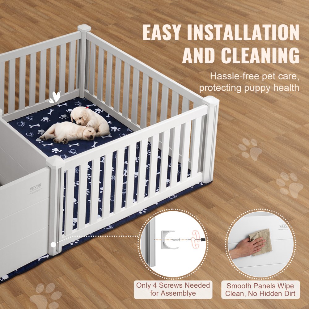 VEVOR Dog Whelping Box 93.3 x 48.4 x 18.1in Dual Zone PVC with Rails Pee Pad 