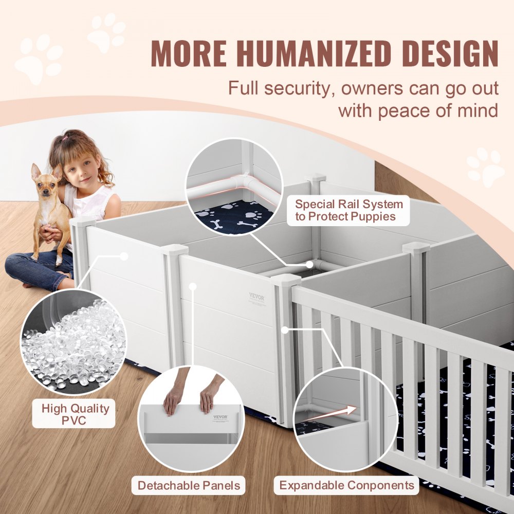 VEVOR Dog Whelping Box 93.3 x 48.4 x 18.1in Dual Zone PVC with Rails Pee Pad 