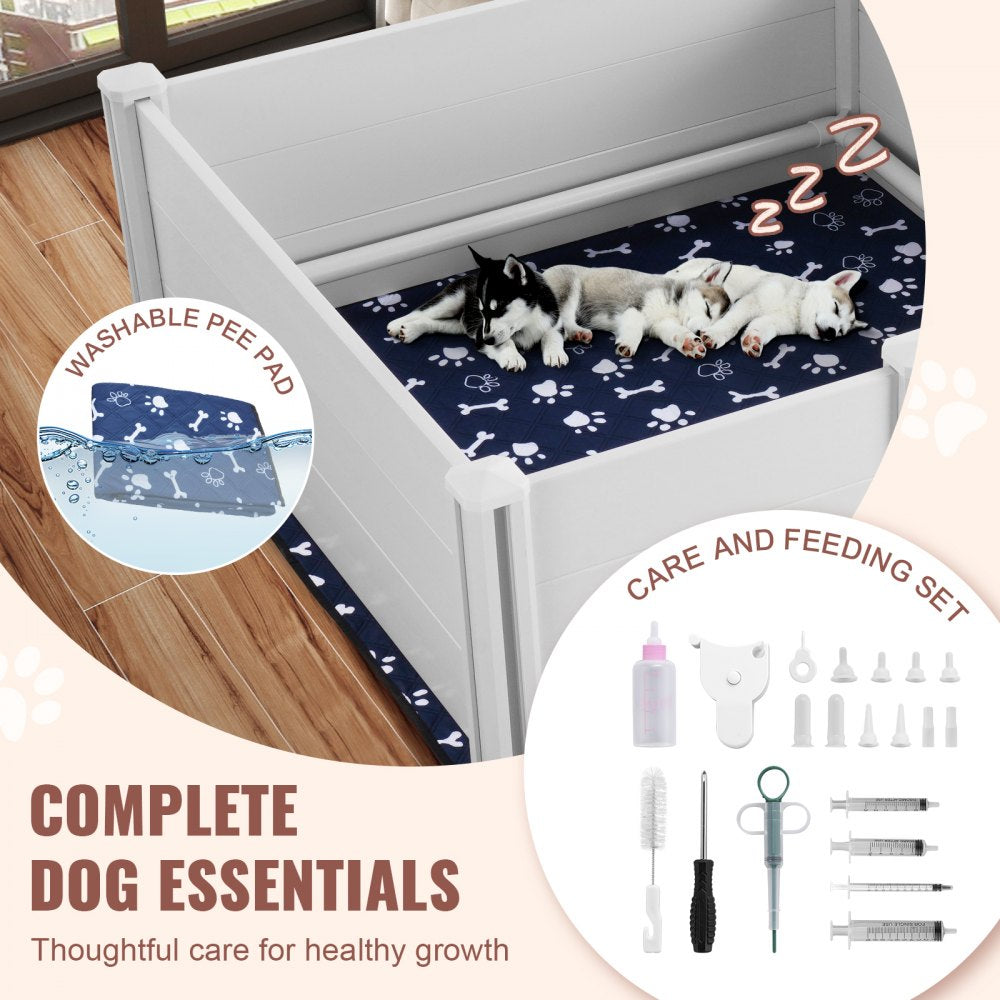VEVOR Dog Whelping Box 93.3 x 48.4 x 18.1in Dual Zone PVC with Rails Pee Pad 
