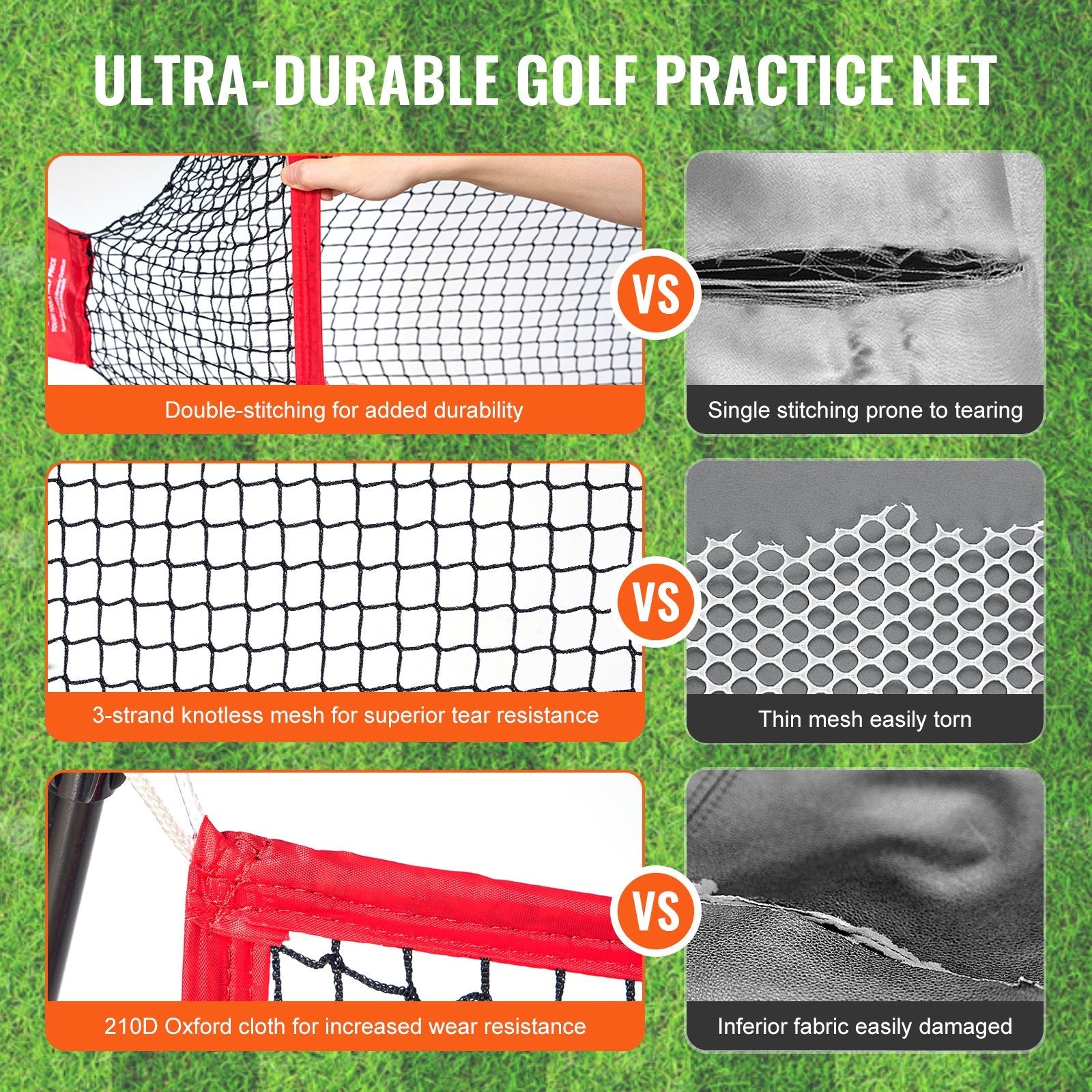 VEVOR Golf Practice Hitting Net, Huge 10.8x7ft Golf Net, Personal Driving Range for Indoor Outdoor Use, Portable Home Golf Aid Net with Solid Fiberglass Frame and Carry Bag, Gift for Men, Golf Lover 