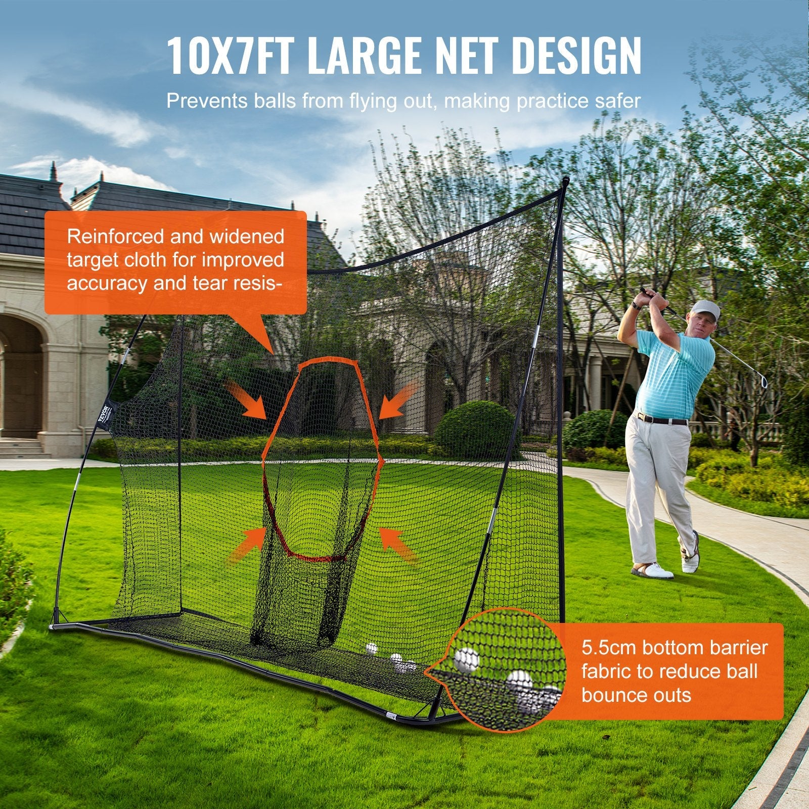 VEVOR Golf Practice Hitting Net, Huge 10.8x7ft Golf Net, Personal Driving Range for Indoor Outdoor Use, Portable Home Golf Aid Net with Target/Fiberglass Frame/Carry Bag, Gift for Men, Golf Lovers 