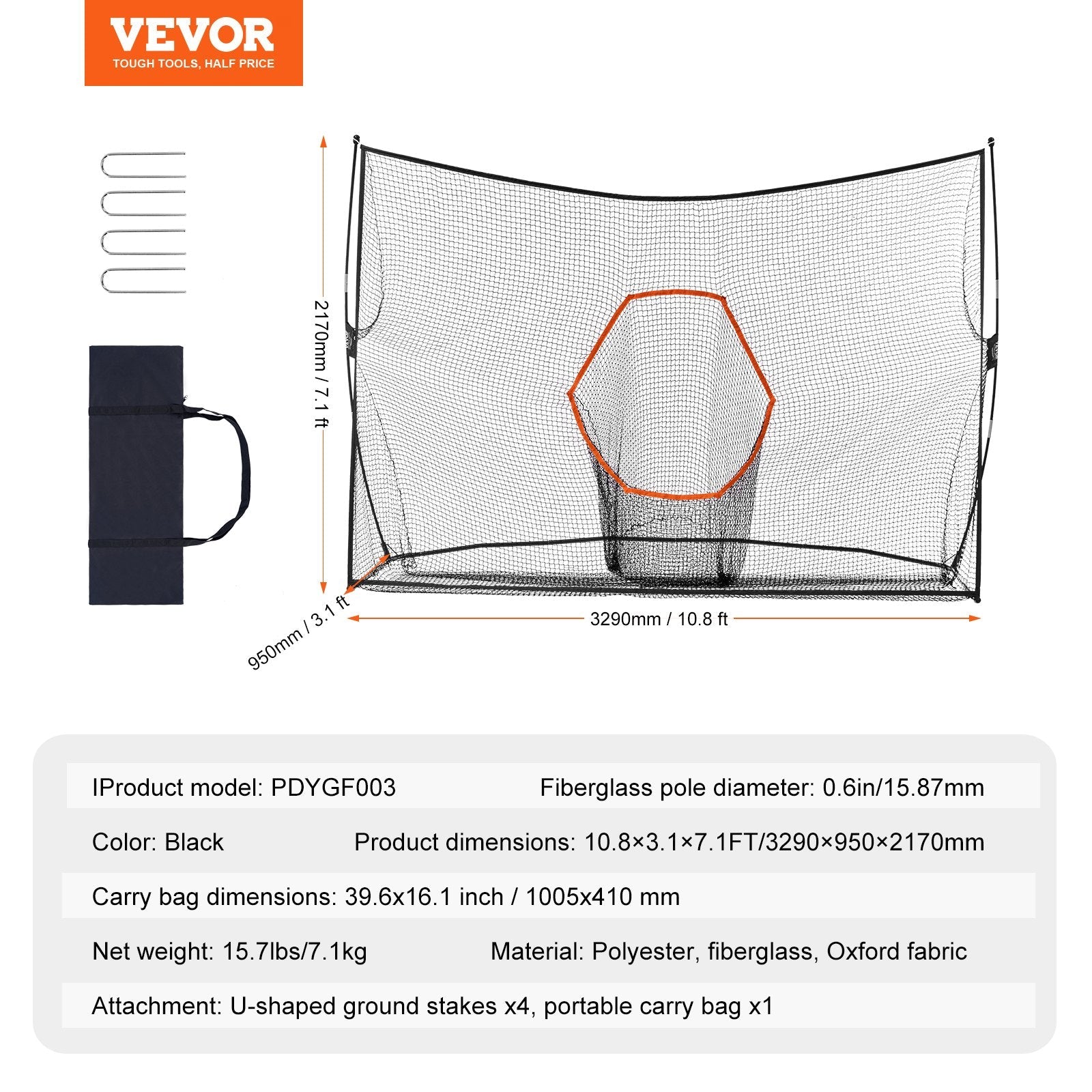 VEVOR Golf Practice Hitting Net, Huge 10.8x7ft Golf Net, Personal Driving Range for Indoor Outdoor Use, Portable Home Golf Aid Net with Target/Fiberglass Frame/Carry Bag, Gift for Men, Golf Lovers 