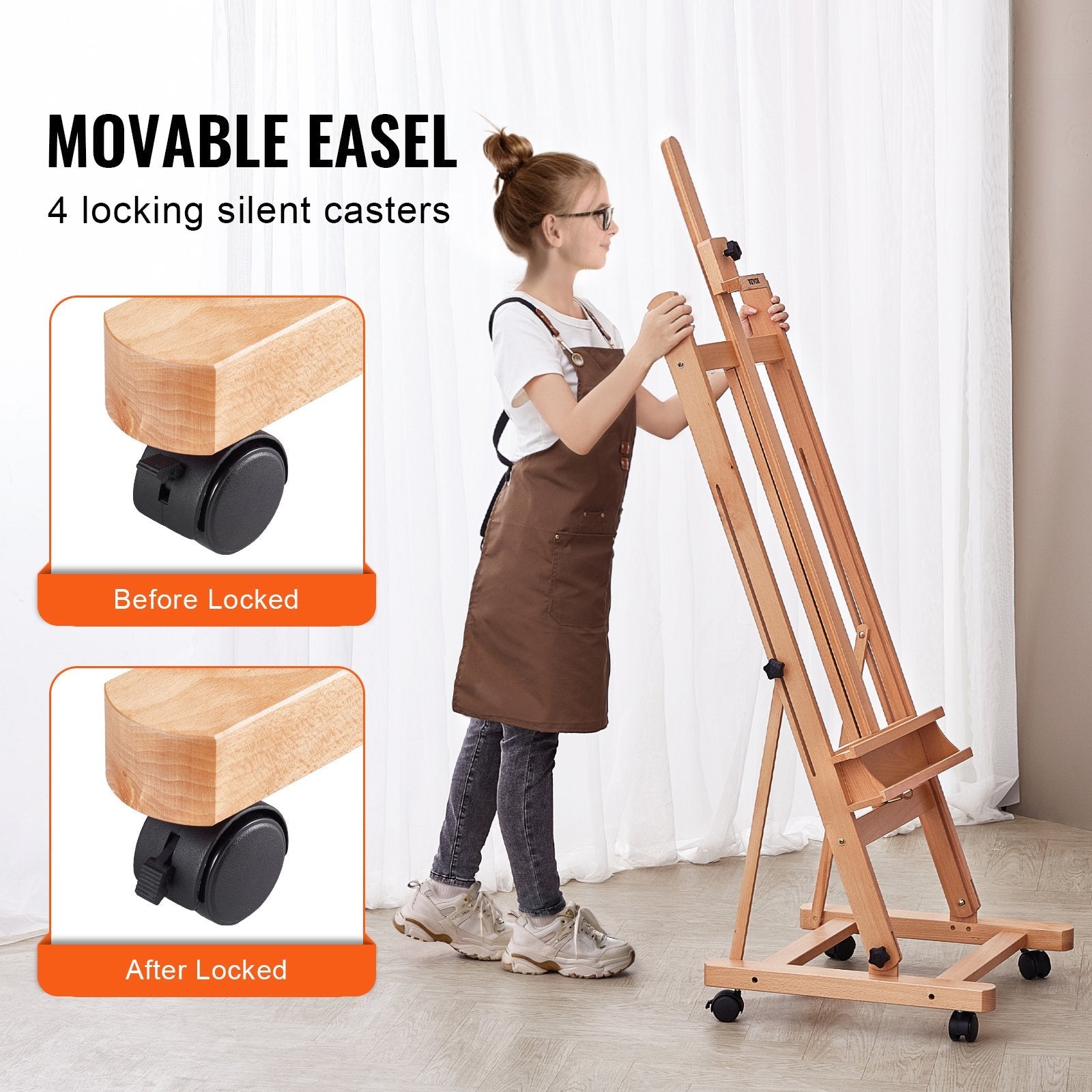 VEVOR Studio H-Frame Easel Holds Canvas Art up to 48" Beechwood Artists Easel 