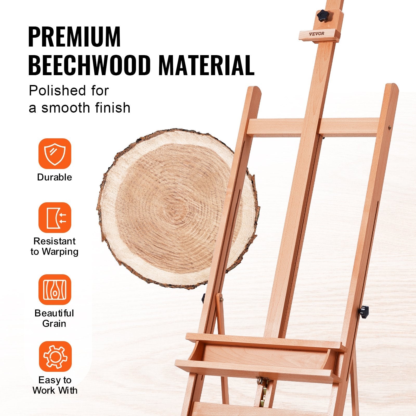 VEVOR Studio H-Frame Easel Holds Canvas Art up to 48" Beechwood Artists Easel 