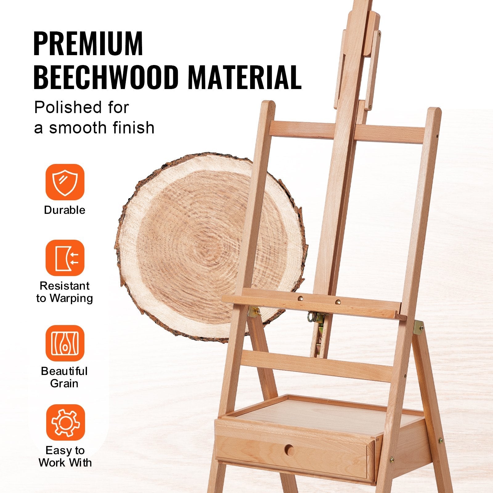 VEVOR Studio H-Frame Easel Holds Canvas Art up to 36" Beechwood Artists Easel 