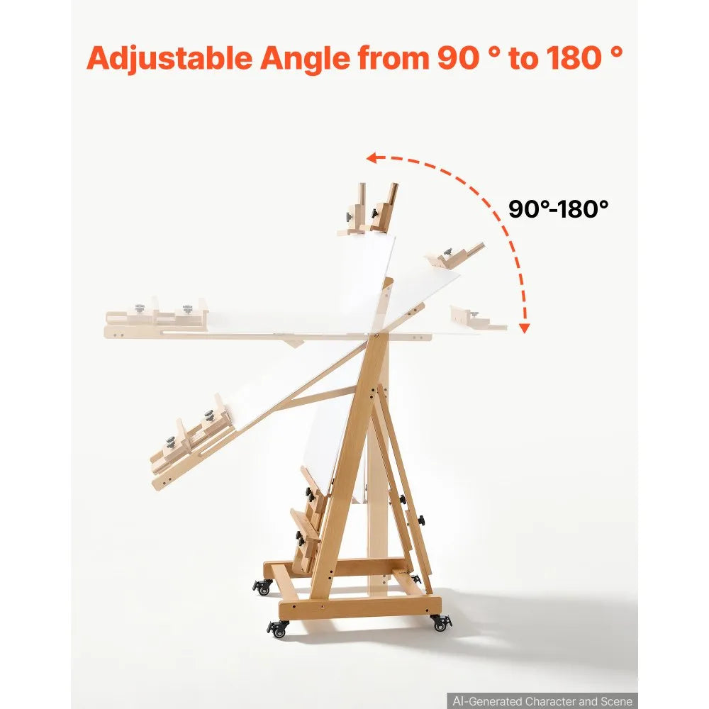 Studio H-Frame Art Easel for 1 or 2 Canvases up to 78.74" – Adjustable Beech Wood Easel with Swivel Wheels