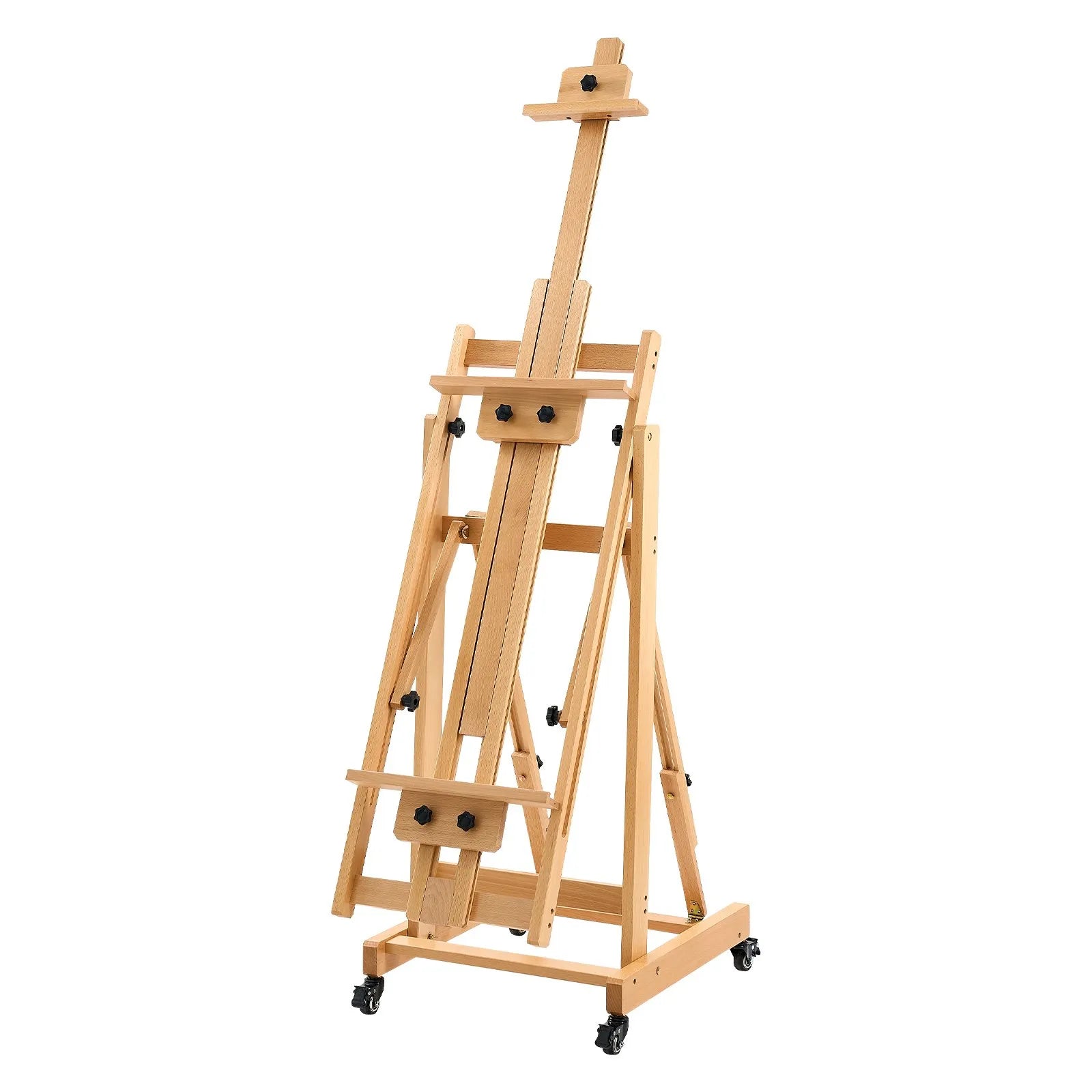 Studio H-Frame Art Easel for 1 or 2 Canvases up to 78.74" – Adjustable Beech Wood Easel with Swivel Wheels