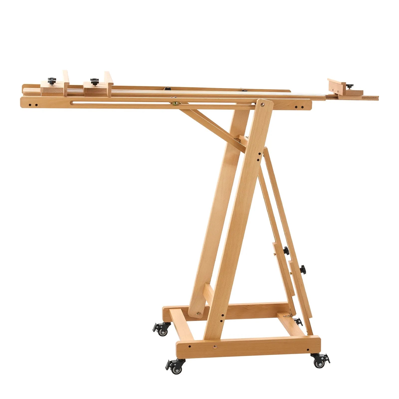 Studio H-Frame Art Easel for 1 or 2 Canvases up to 78.74" – Adjustable Beech Wood Easel with Swivel Wheels