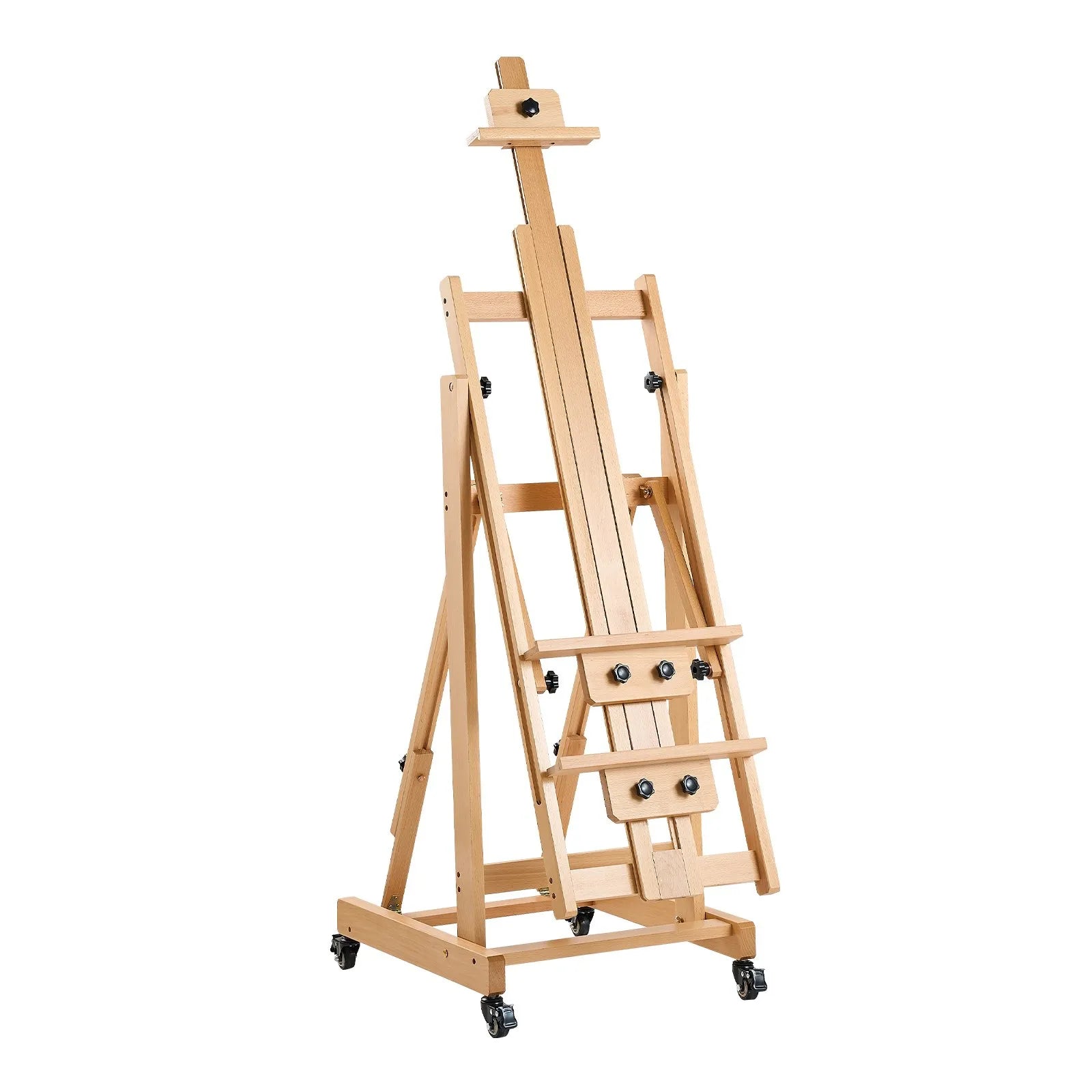 Studio H-Frame Art Easel for 1 or 2 Canvases up to 78.74" – Adjustable Beech Wood Easel with Swivel Wheels
