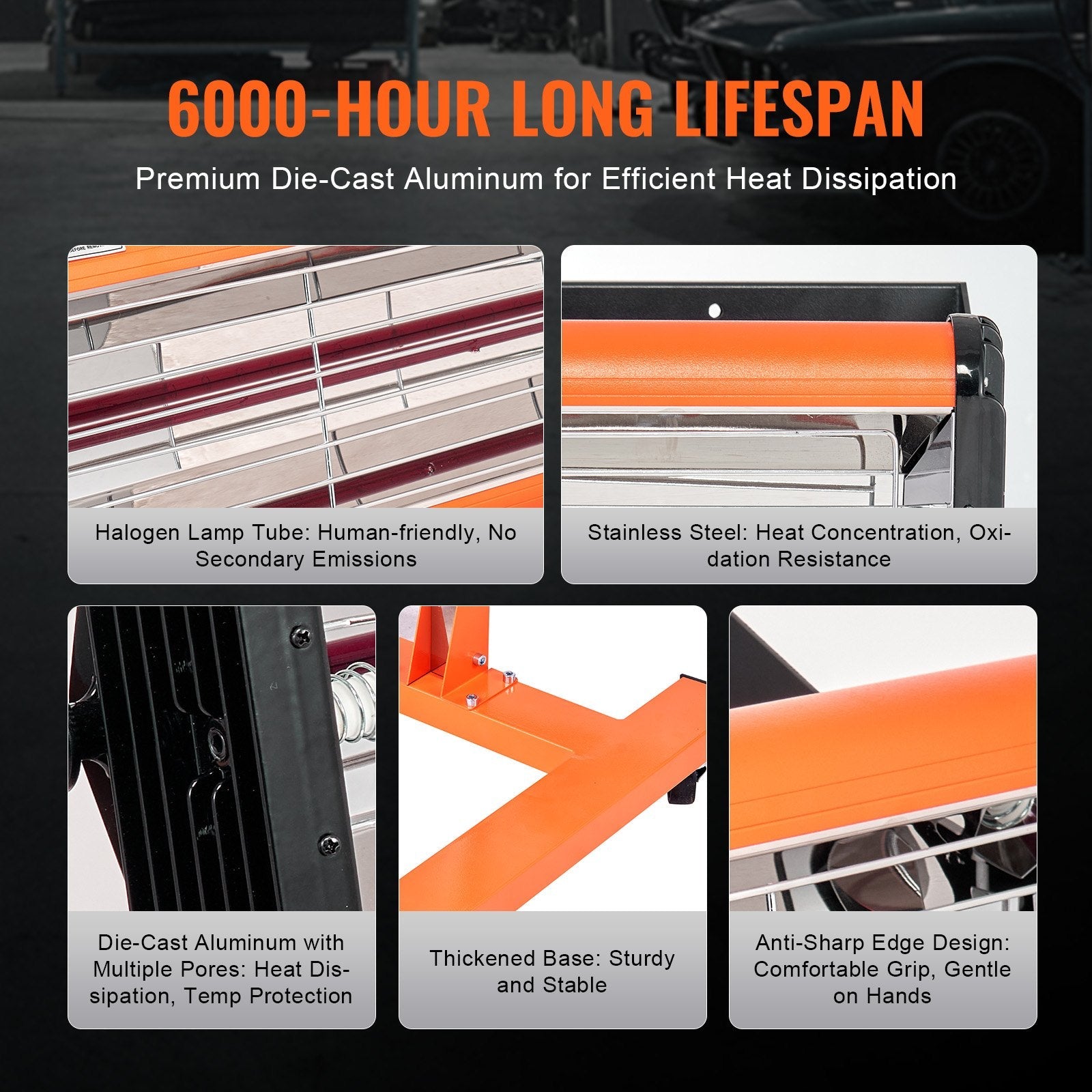 VEVOR Infrared Curing Lamp, 1500W 1-60 min Timing, Auto Heating Car Curing Light with Bracket, 3.44 sq.ft Baking Area Spray Baking Booth Heaters, Paint Dryer for On-Site Repair, Engine Drying 