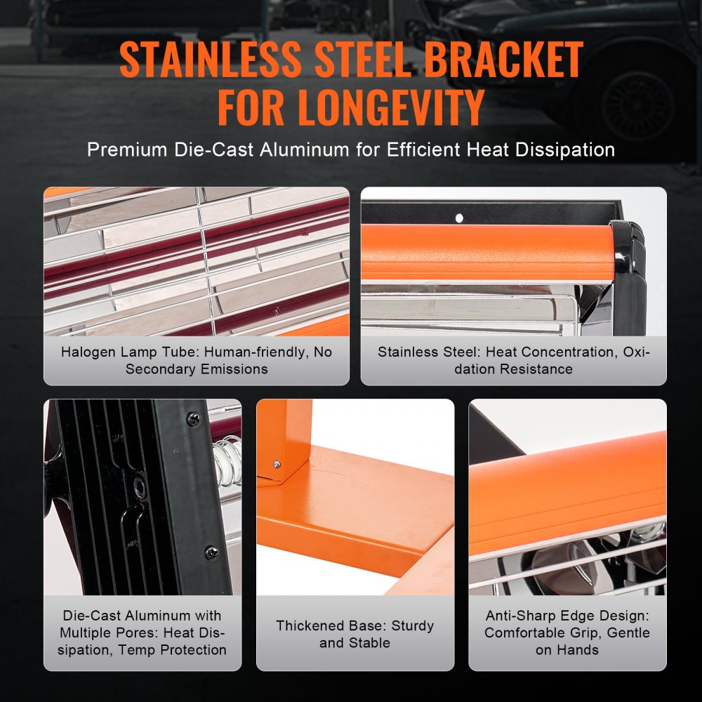 VEVOR Infrared Curing Lamp, 3300W 1-60 min Timing, Auto Heating Car Curing Light with Bracket, 8.61 sq.ft Baking Area Spray Baking Booth Heaters, Paint Dryer for On-Site Repair, Engine Drying 1 Pack 