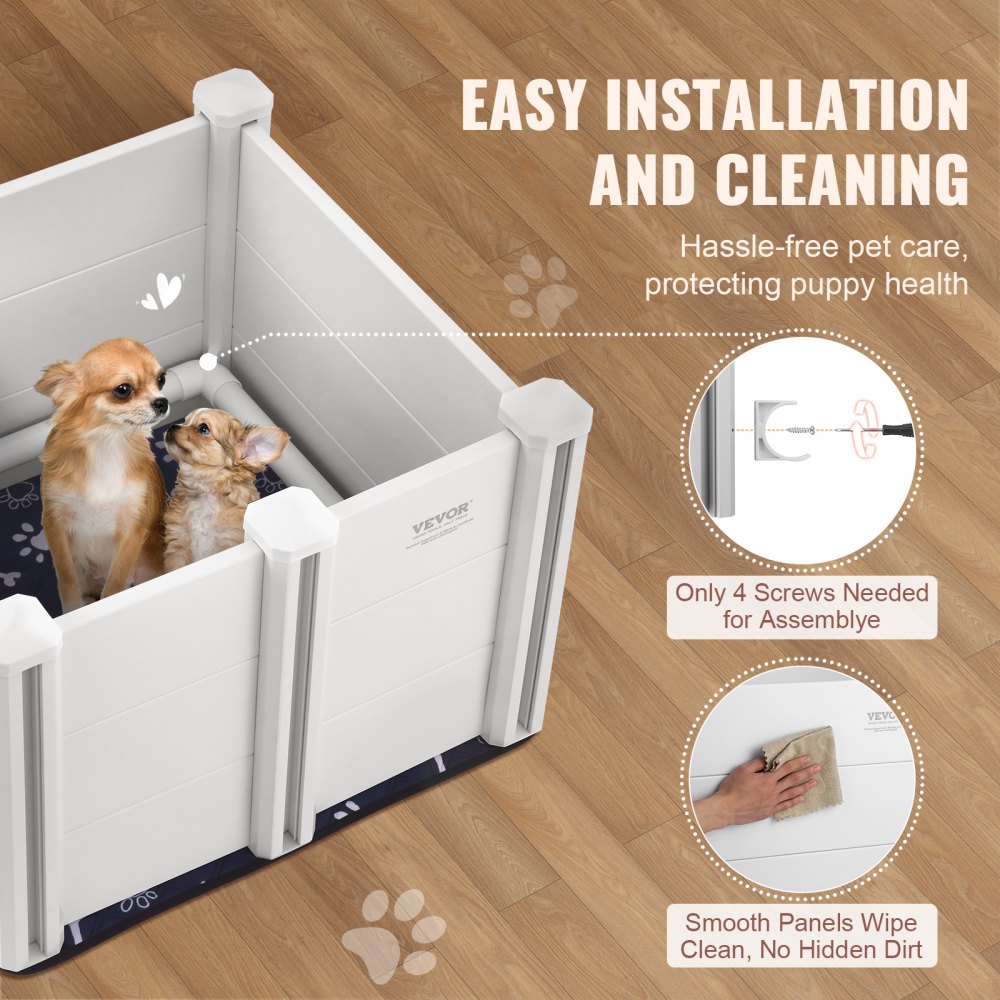 VEVOR Dog Whelping Box 28.3x28.3x18.1in PVC with Rails Pee Pad for Dogs Puppies 
