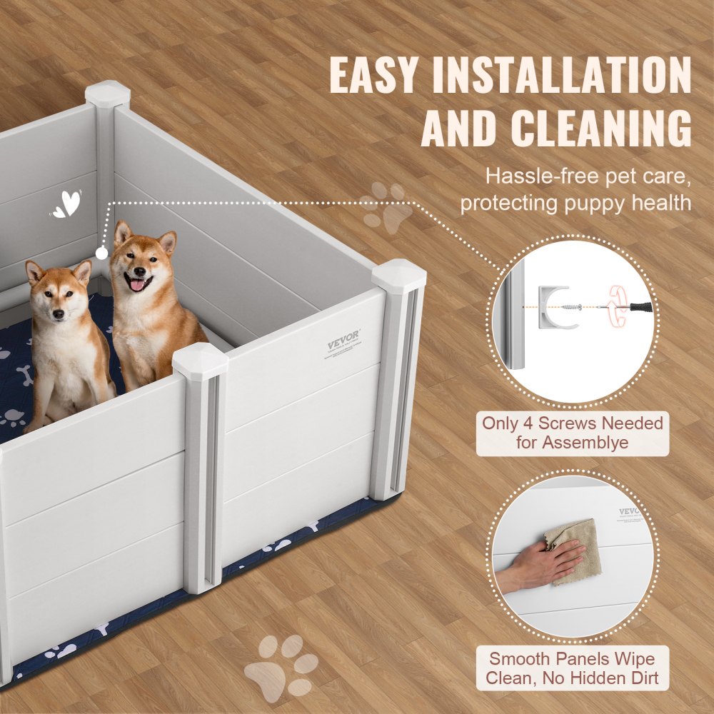 VEVOR Dog Whelping Box 38.6x38.6x18.1in PVC with Rails Pee Pad for Dogs Puppies 