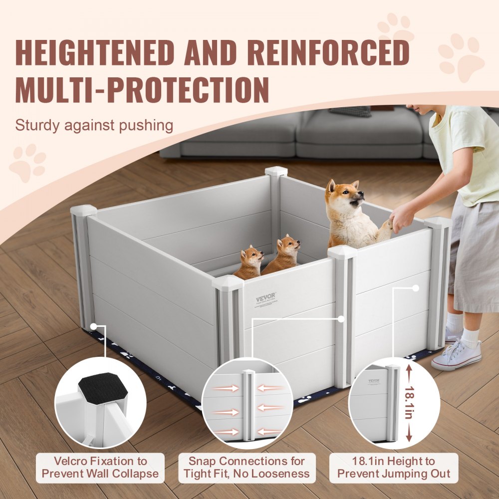VEVOR Dog Whelping Box 38.6x38.6x18.1in PVC with Rails Pee Pad for Dogs Puppies 