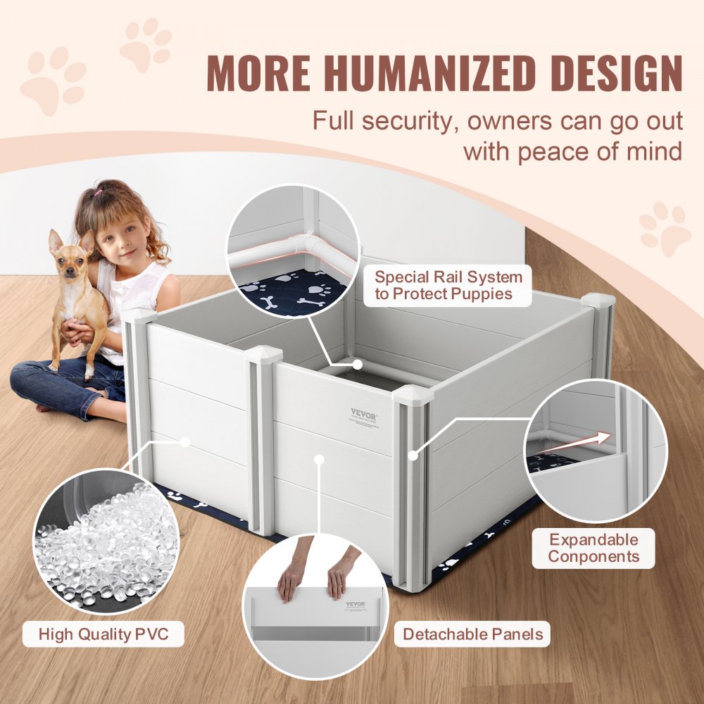VEVOR Dog Whelping Box 38.6x38.6x18.1in PVC with Rails Pee Pad for Dogs Puppies 