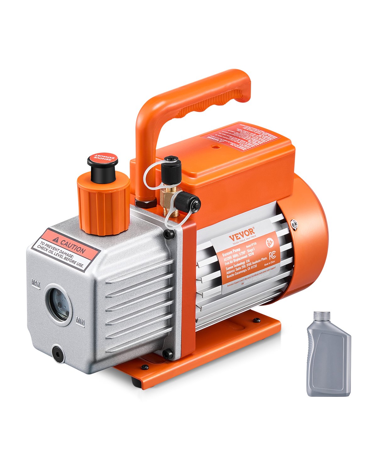 VEVOR Vacuum Pump 5 CFM HVAC Single Stage Rotary Vane Vacuum Pump Oil Included 