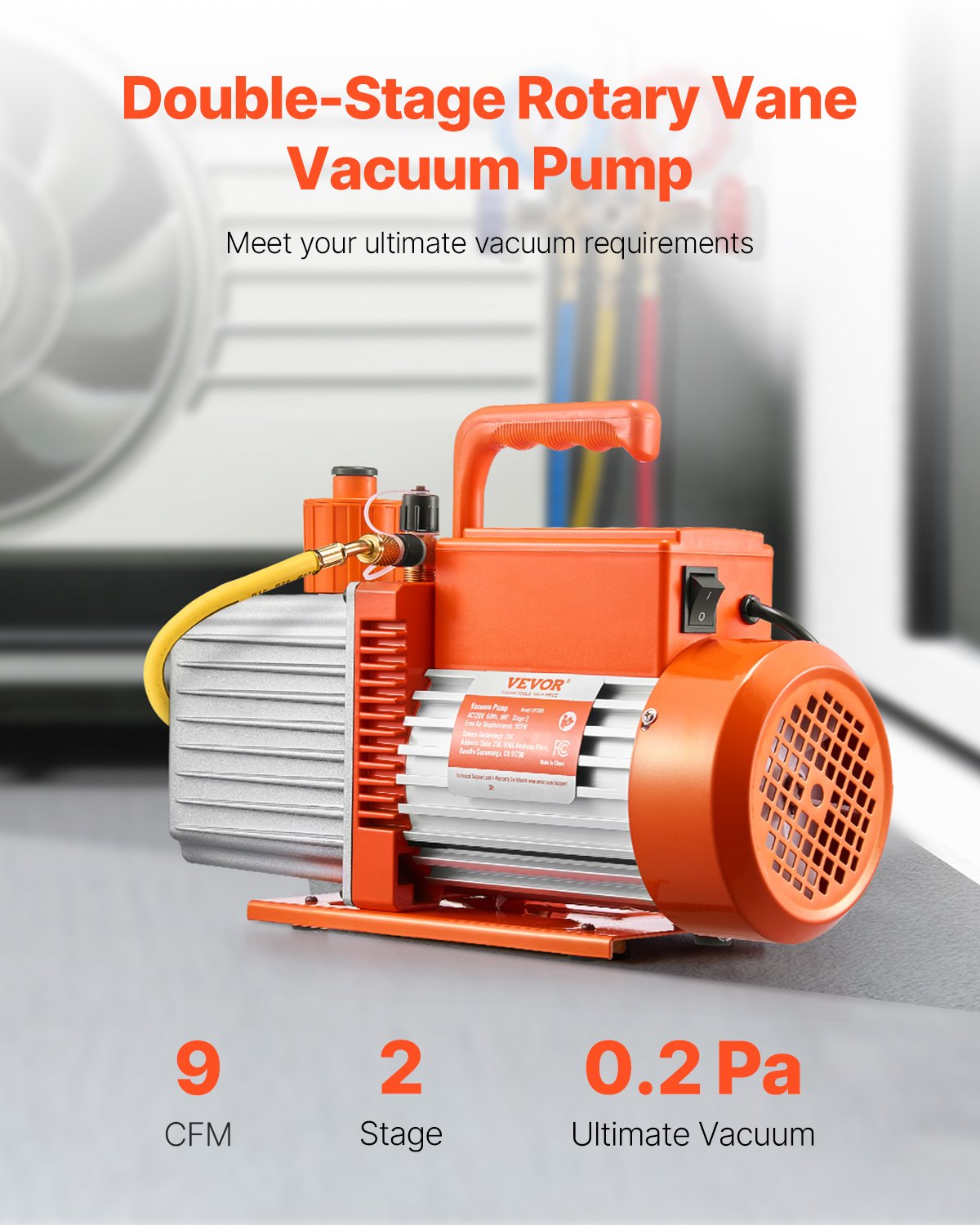 VEVOR Vacuum Pump 9 CFM HVAC 2 Stage Rotary Vane Vacuum Pump Oil Included 