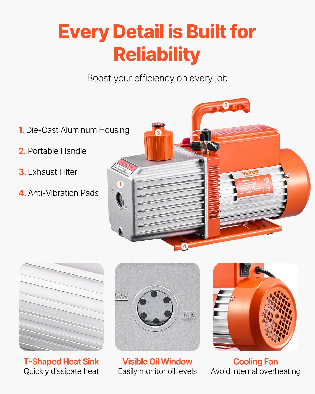 VEVOR Vacuum Pump 9 CFM HVAC 2 Stage Rotary Vane Vacuum Pump Oil Included 
