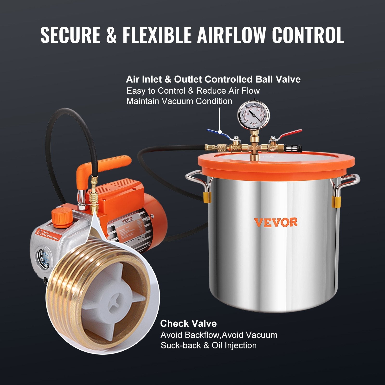 VEVOR 3 Gallon Vacuum Chamber and 3.5 CFM Pump Kit, Tempered Glass Lid Vacuum Degassing Chamber Kit, Single Stage Vacuum Pump with 250 ml Oil Bottle, for Stabilizing Wood, Degassing Silicones, Epoxies 