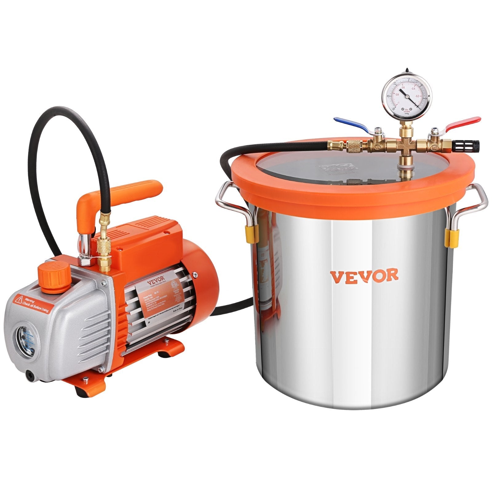 VEVOR 3 Gallon Vacuum Chamber and 3.5 CFM Pump Kit, Tempered Glass Lid Vacuum Degassing Chamber Kit, Single Stage Vacuum Pump with 250 ml Oil Bottle, for Stabilizing Wood, Degassing Silicones, Epoxies 