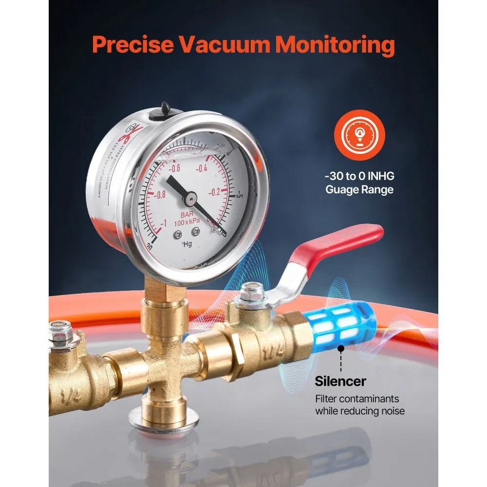 VEVOR 5 Gallon Vacuum Chamber with Pump, 3.5 CFM, Single Stage Vacuum Pump, Stainless Steel Degassing Chamber Kit with Tempered Glass Lid, 5 ft Hose, for Stabilizing Wood Degassing Silicone Resin 