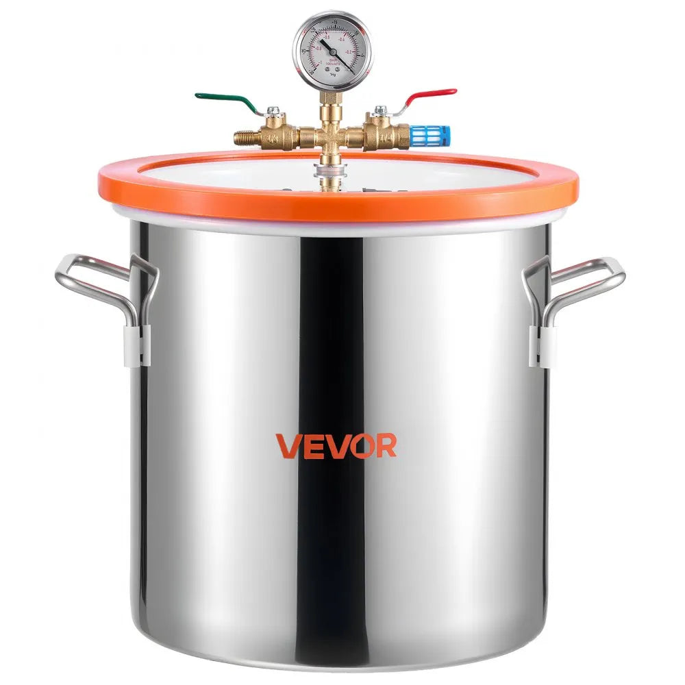 VEVOR 5 Gallon Vacuum Chamber with Pump, 3.5 CFM, Single Stage Vacuum Pump, Stainless Steel Degassing Chamber Kit with Tempered Glass Lid, 5 ft Hose, for Stabilizing Wood Degassing Silicone Resin 