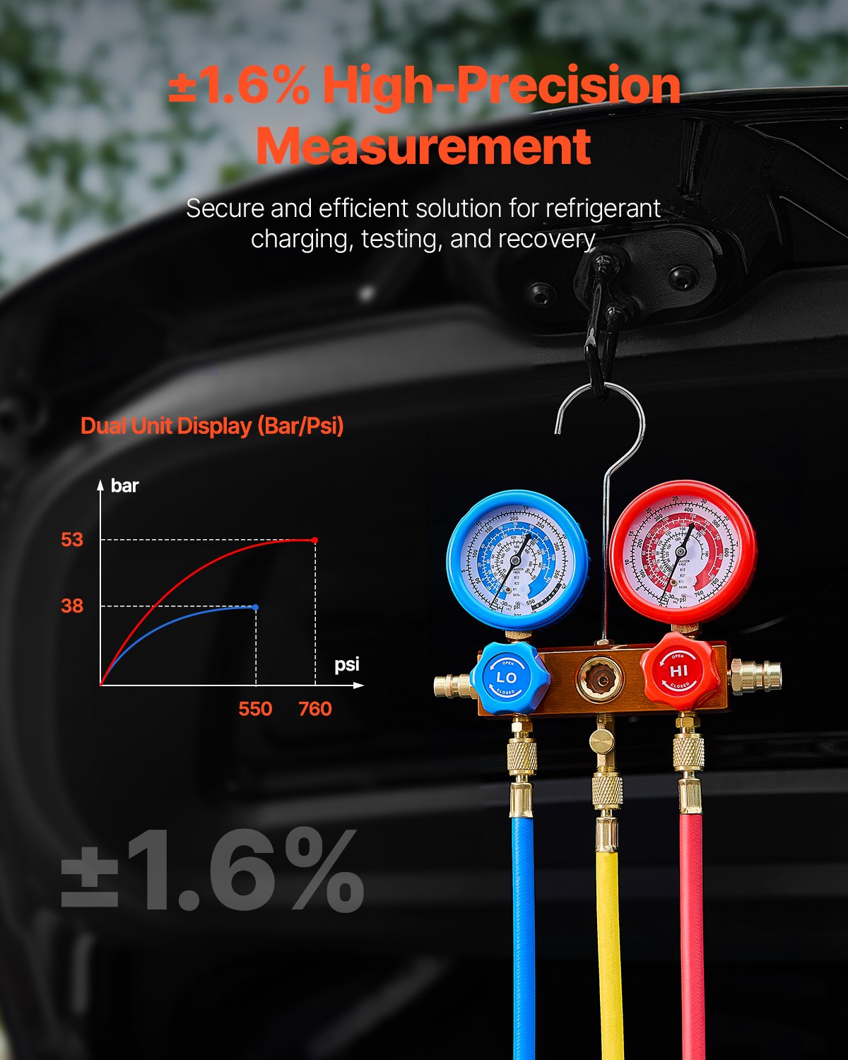 VEVOR 4.5 CFM HVAC Single Stage Rotary Vane Vacuum Pump and Manifold Gauge Kit 