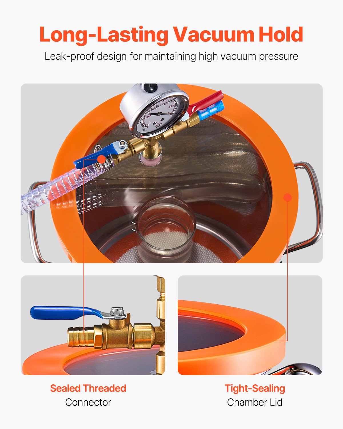 VEVOR 1.5 Gallon Vacuum Chamber 3.5CFM Single Stage Pump Degassing Chamber Kit 