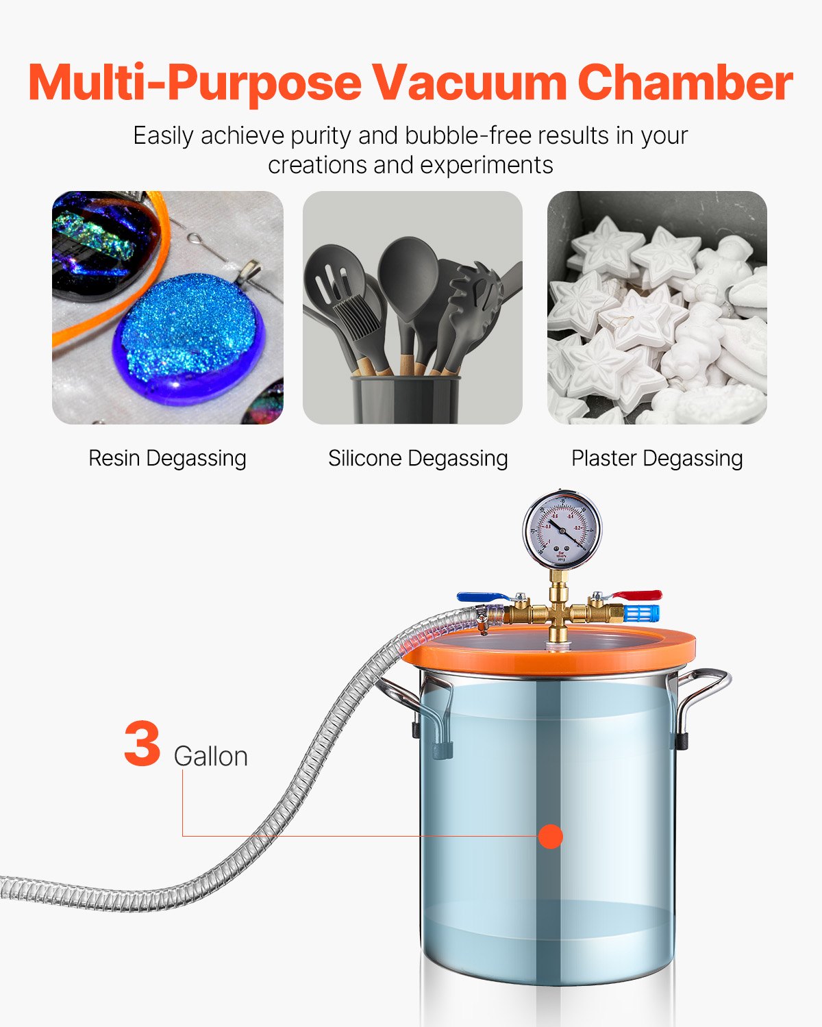 VEVOR 1.5 Gallon Vacuum Chamber 3.5CFM Single Stage Pump Degassing Chamber Kit 