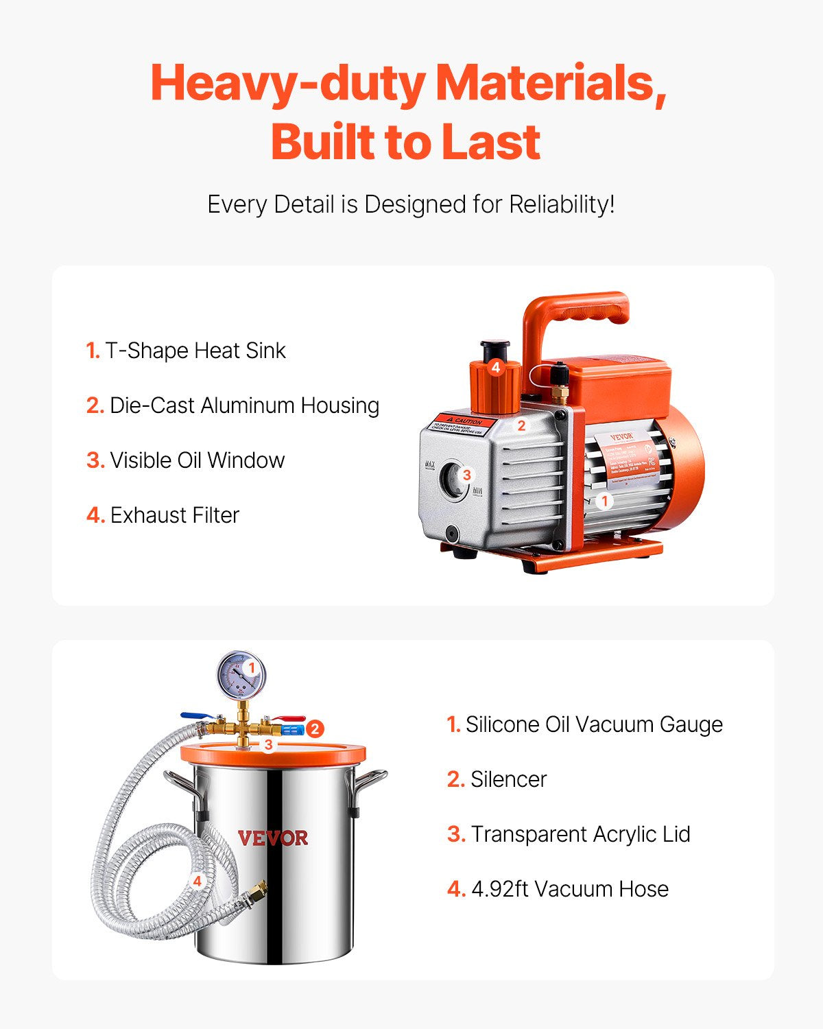 VEVOR 1.5 Gallon Vacuum Chamber 3.5CFM Single Stage Pump Degassing Chamber Kit 