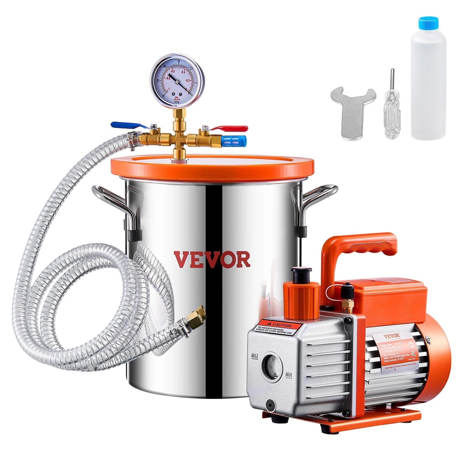 VEVOR 1.5 Gallon Vacuum Chamber 3.5CFM Single Stage Pump Degassing Chamber Kit 