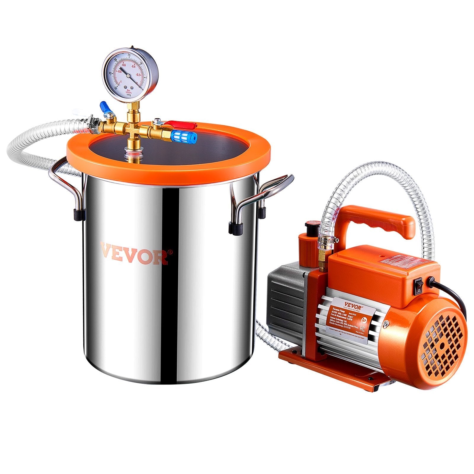 VEVOR 1.5 Gallon Vacuum Chamber 3.5CFM Single Stage Pump Degassing Chamber Kit 