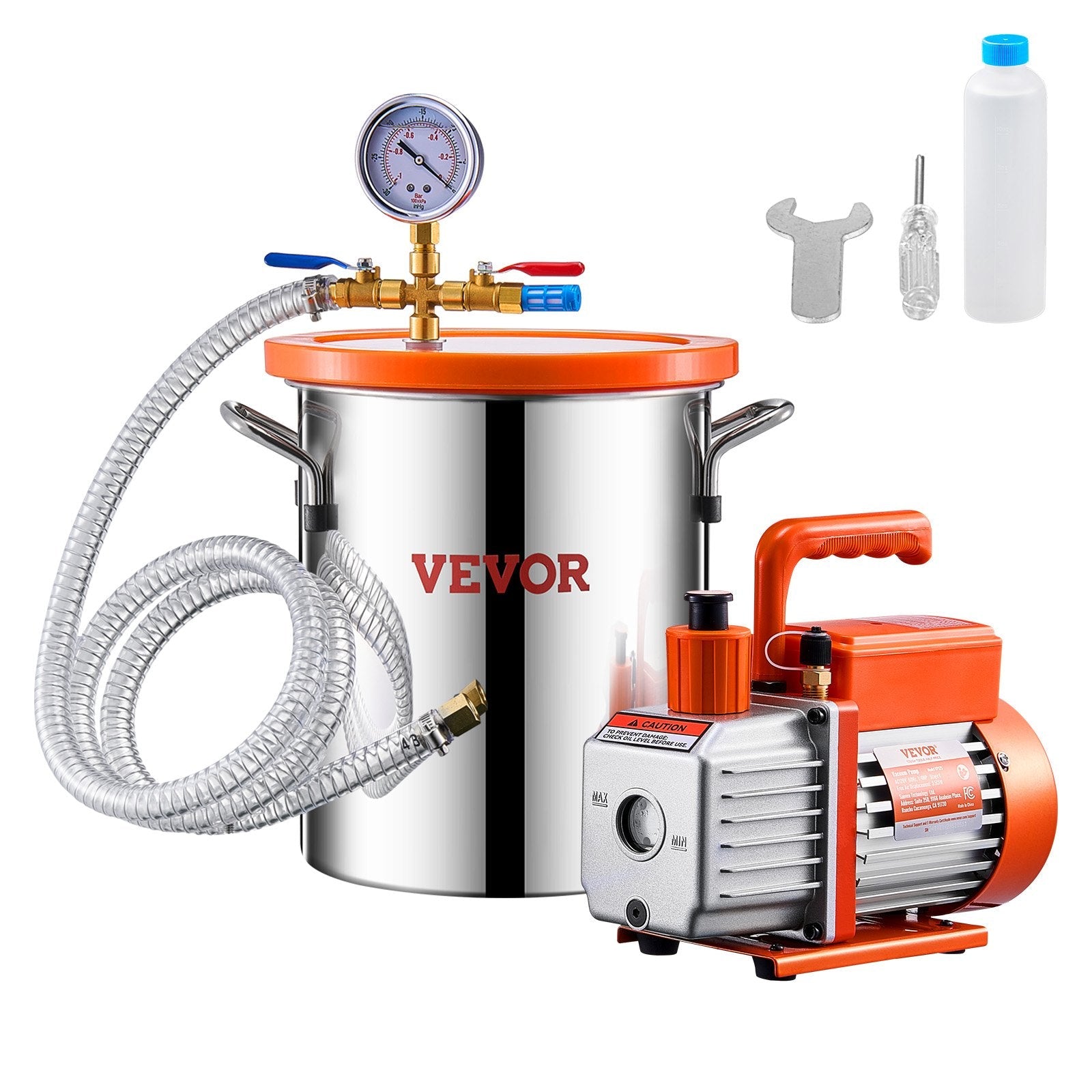 VEVOR 1.5 Gallon Vacuum Chamber 3.5CFM Single Stage Pump Degassing Chamber Kit 